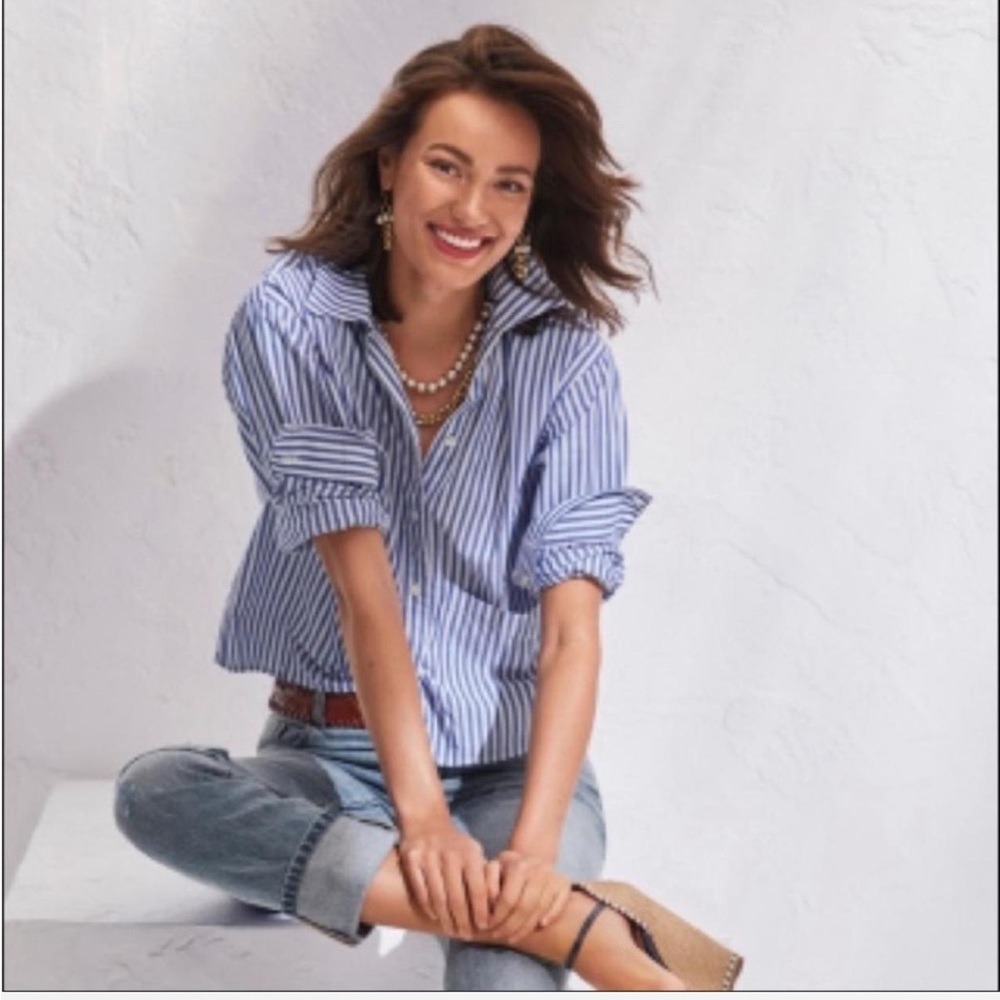 CAbi Blue and White Striped Button Down Shirt NWT